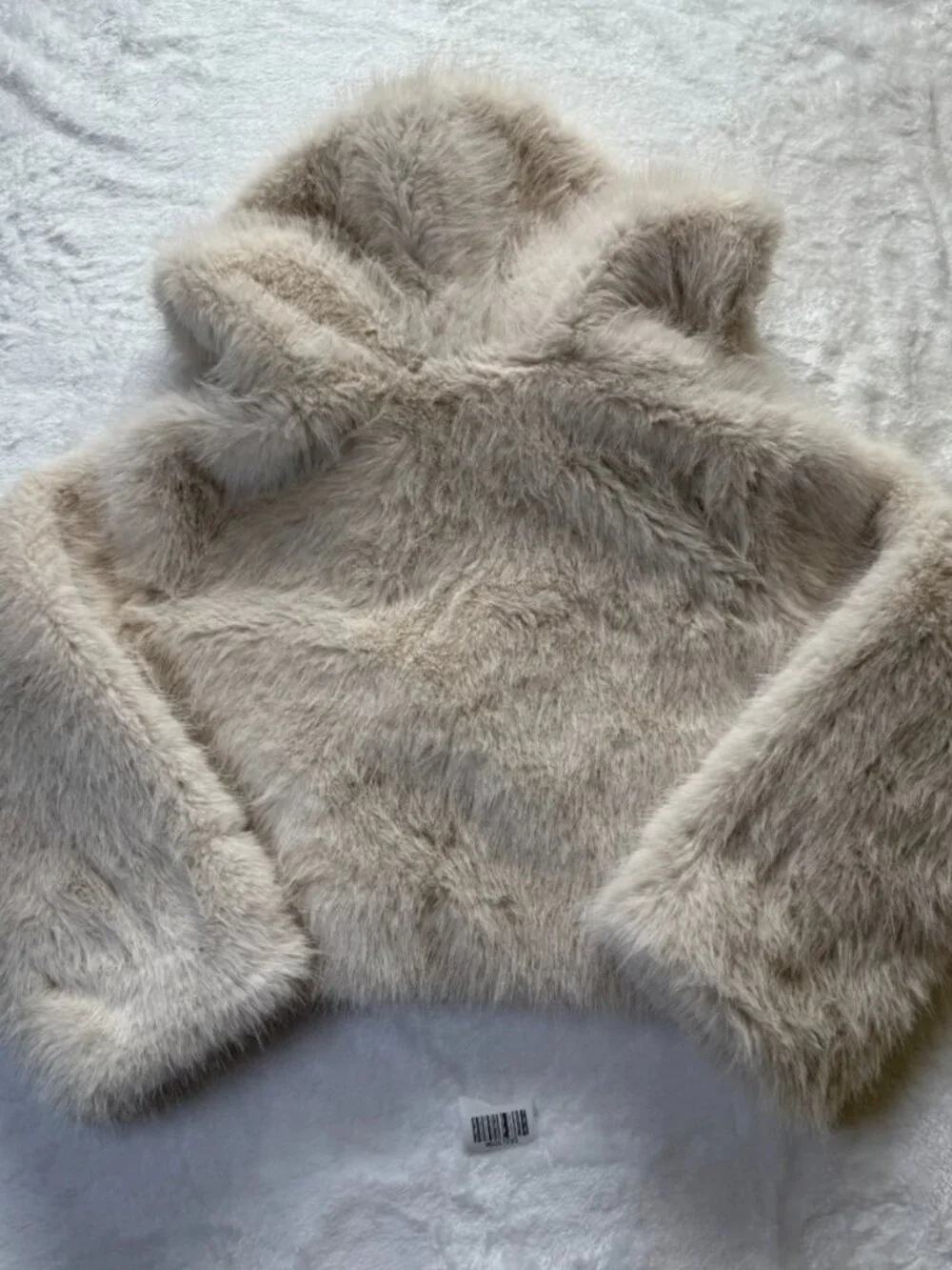 NWT Wild Fable Womens Cropped Hooded Faux Fur Jacket Beige Size L